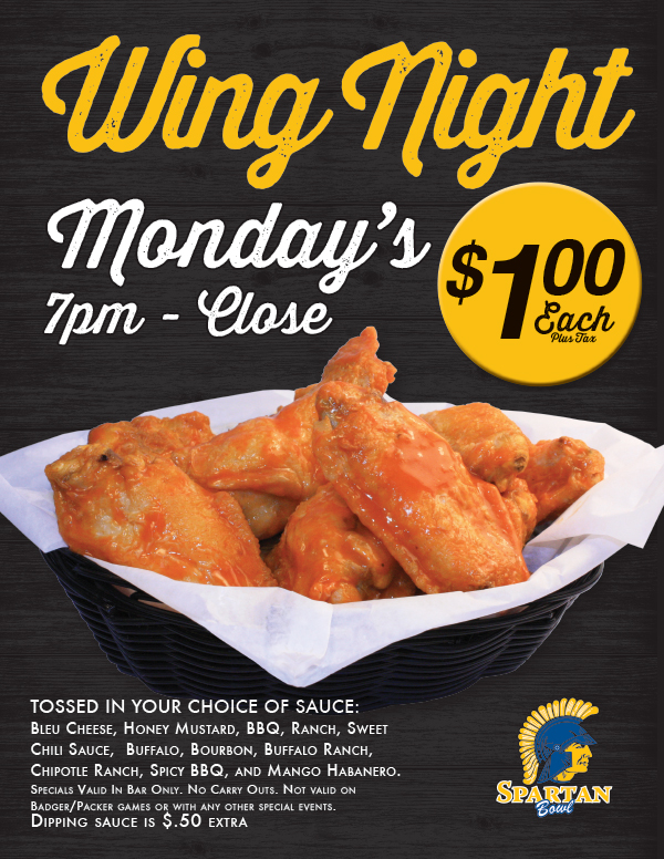 Wing Night Mondays' 7pm - Close